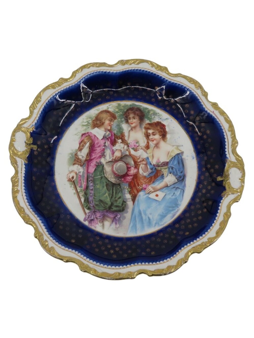 Empire China 862 Cobalt Blue Vienna Style 10.75in Plate Gold Victorian People